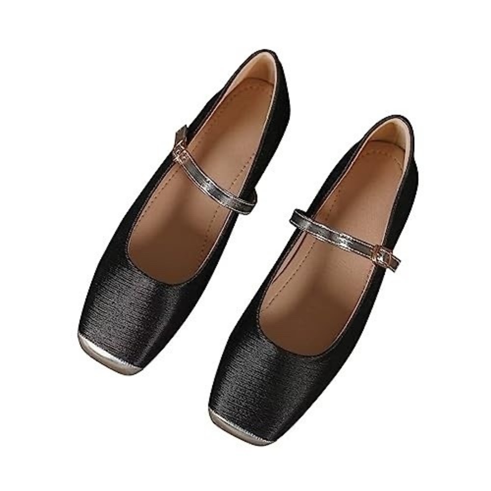 TN TANGNEST Ballet Flat Shoes Soft Toe Casual‎ Loafer Black & Silver 39 US 8